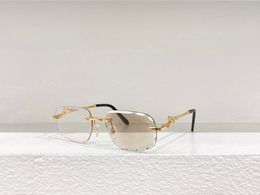 Vintage Gold Rimless Sunglasses Cut Cut Lens Ultraviolet Discoloration Men Women Shades Sonnenbrille Sunnies Gafas de Sol UV400 Eyewear avec boîte