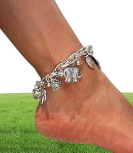 Vintage or Sier bracelets de cheville pour femmes éléphant pendentif breloques boîte chaîne plage été pied cheville Bracelet bijoux entiers79570204053614