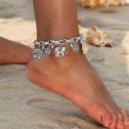 Vintage Gold Silver Chevuste pour femmes Elephant Pendant Charmes Box Box Boîte Summer Foot Foot Bracelet Whole Jewelry334X