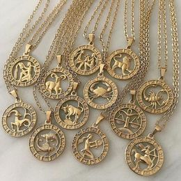 Collier de constellations Gold Vintage Douze Colliers pour femmes Girls Man Zodiac Symbole Pendant Colliers de chaîne de chaîne