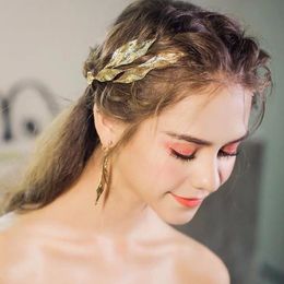 Vintage gouden kleur blad tiara met oorbellen grote bladeren hoofdbanden bruiloft kroon bruids haaraccessoires vrouwen haar sieraden