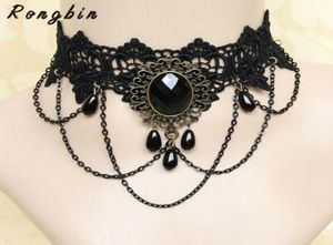 Collar de gargantilla de encaje negro gótico vintage para mujeres Declaración de flores Bijoux Femme Collares6103821