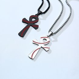 Vintage Gothic Cross Hangers Cool Street Style Kettingen Sieraden Roestvrij staal Sport Honkbal Kettingen voor Mannen