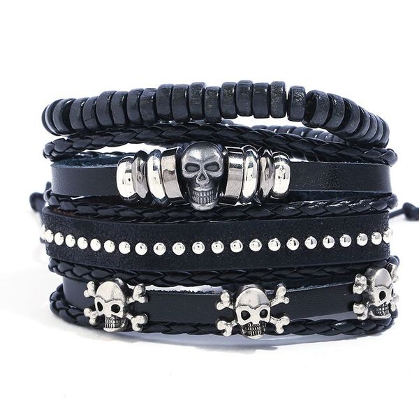 Vintage Gothic Punk Skull Metal MultiLayer Cuir Strands Broacelet Homme Charme Bracelets Barm