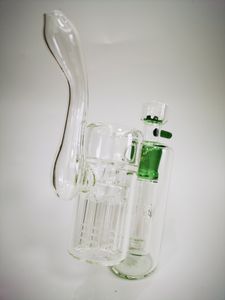 Vintage GRA Groen Glass Bong Water Roaging Hookah Pipe 14mm Bubbler Tree Perc Oil Dab Rigs kunnen klantlogo plaatsen