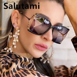 Vintage dégradé noir bambou lunettes de soleil pour femmes 2022 marque de luxe surdimensionné carré rouge léopard lunettes de soleil femme creux ombre L230523