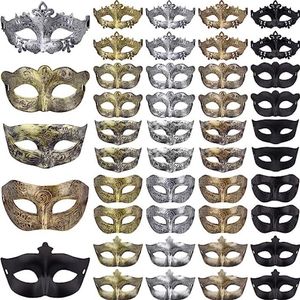 Vintage griego romano máscaras Halloween mascarada carnaval antiguo media cara máscara hombres mujeres disfraz Cosplay oro plata