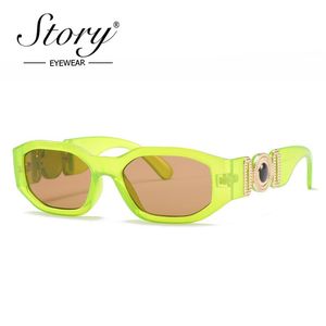 Vintage groen frame smalle vierkante zonnebril vrouwen mannen 2021 merk designer trendy retro oranje rechthoek zonnebril WG-01
