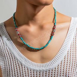 Collier ras du cou Vintage à longues perles vertes pour hommes, chaînes de perles tendance, accessoires sur le cou, bijoux à la mode, cadeaux pour hommes, 2023