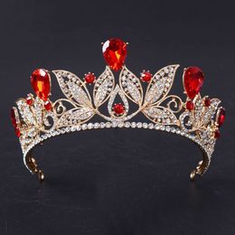 Vintage groene rode strass bridal tiara mode gouden diadeem voor vrouwen trouwjurk haar sieraden prinses kroon