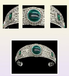 Vintage Green Rhinestone Princess Eugenie Tiara Crystal Bridal Royal Crown Diadeem Wedding Haaraccessoires Sieraden RE3196 C18112007790841