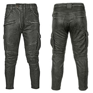 Vintage grijze zwarte motorfiets lederen broek Men Leather Pant Dik Natural Cowhide Mens Motor Biker Racer Pants Aziatische maat 240424