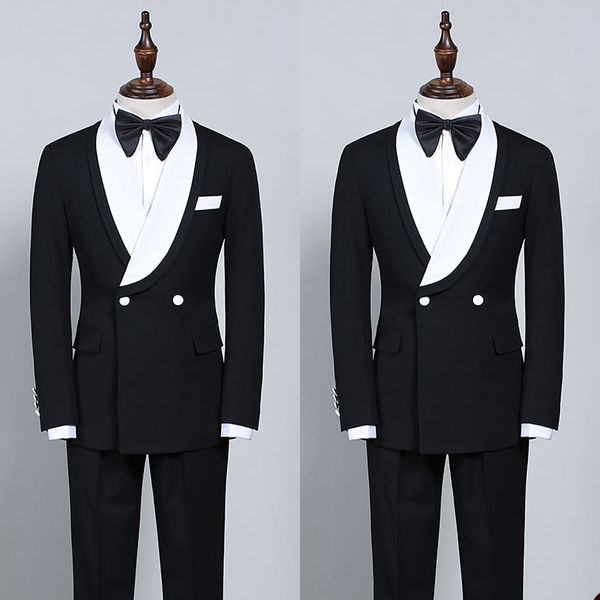 Vintage marié mariage Tuxedos châle revers veste pour hommes affaires soirée noir costumes 2 pièces Blazer pantalon sur mesure