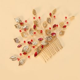 Peignes à cheveux Vintage en alliage d'or, feuilles faites à la main, accessoires pour cheveux, strass, bijoux en cristal à la mode, ornements