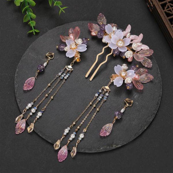 Tiaras vintage Tiaras Accessoires de mariage Tassel Floral Pearl Hair Stick Forks Chinese Hanfu Hair Accessoires bijoux