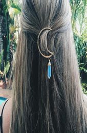 Épingles à cheveux vintage quartz quartz hexagone prisme Alloy Clip Clip de pierre Pendant Charmes Clamp Hairpin Femme Femmes Accessoires de cheveux 159922232