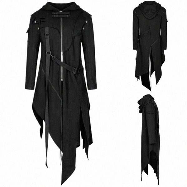 Vintage Halen Médiéval Steampunk Assassin Ees Pirate Costume Adulte Hommes Noir Lg Split Veste Gothique Armure Mince Manteaux 421 E6Wt #