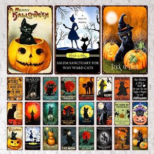 Vintage Halloween Chat Noir En Métal Enseigne Affiche Plaque Rétro Animal Enseigne En Étain Pour Salon Porte Pet Shop Man Cave Décoration Murale Peinture Personnalisée 30X20 W01