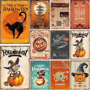 Vintage Halloween Metal Tin Sign Halloween Pumpkin Metal Plaque Home Bar Club Wall Decoration Plates Art Classic Horror Poster 30x20cm W03
