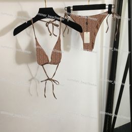 Vintage licou Bikini Sexy fuite maillot de bain col en V bandeau soutien-gorge imprimé slips costume pour été plage fête Bikini