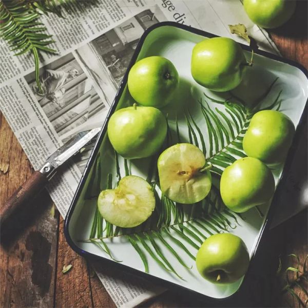 Bandeja de hornear de pan de esmalte artesanal vintage, platos de rectángulo de cerámica blanca, decoración del hogar, accesorios de fotografía de alimentos