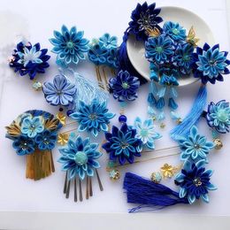 Accesorios de pinza de pelo de flor azul de borla vintage para ropa japonesa /horquilla