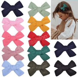 Vintage Handmade Bowknot Baby Girls Hair Clips Solid Color Toddler Bangs Hairpins Children Headwar Birthday Gifts