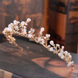 Vintage headpieces Gold Crown Bridal Hoofdtooi Pearl Rhinestone Wedding Princess Hair Sieraden Accessoires