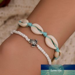 Vintage handgemaakte shell kralen zee schildpad enkelen voor vrouwen meisje nieuwe multi-layer enkellet been ketting armband Boheemse zomer sieraden