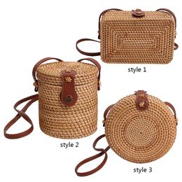 Vintage handwoven crossbody tas dames mulit stijl ronde emmer strawt tas zomer rattan tas draagbare opslag voor shoppingtrips