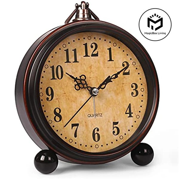 Batería colgable Vintage Relojes de metal de metal Luz de metal súper silencioso Desk Caballero Reloj Tiempo para el dormitorio Estante de escritorio de noche 240110