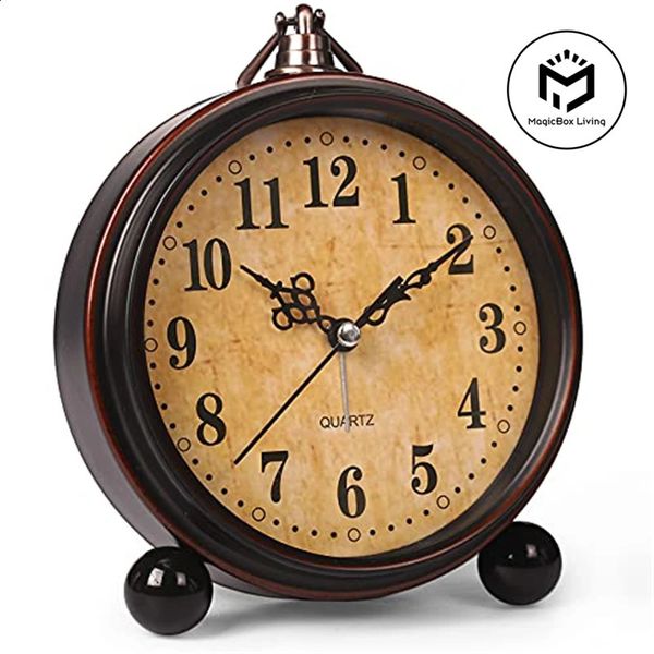 Reloj despertador con batería colgante Vintage, luz nocturna de Metal, mesa súper silenciosa, escritorio, reloj de cuarzo, hora para dormitorio, mesita de noche, estante de escritorio 240131