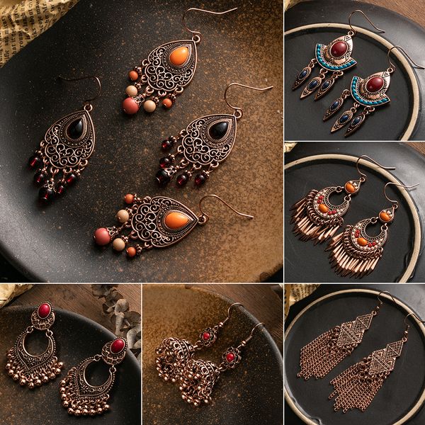 Boucles d'oreilles pendantes Vintage Boho Ethinic Rose doré pour femmes indiennes Brincos déclaration bijoux accessoires