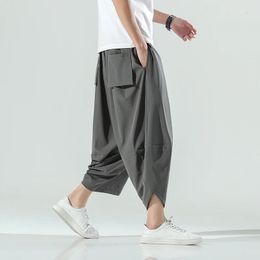 Vintage harem joggers hommes pantalon de la longueur de veau streetwear couleur solide décontractée été masculin harajuku pantalon de mode 240429