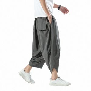 Vintage Harem Joggers hommes mollet longueur pantalon Streetwear 2024 couleur unie décontracté été pantalon mâle Harajuku Fi pantalon 17ep #