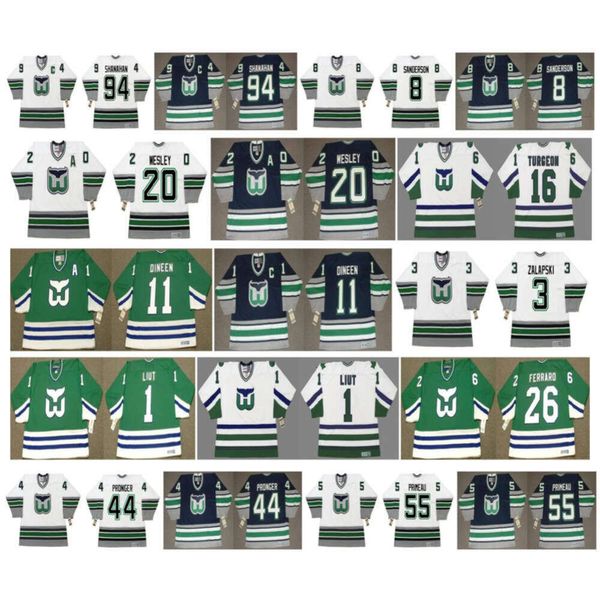 Maillots vintage Hartford Whalers 94 BRENDAN SHANAHAN 8 GEOFF SANDERSON 44 CHRIS PONGER 55 Keith Primeau 30 MILLEN 28 Larouche Retro Hockey rare