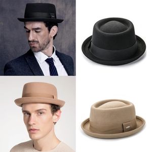 Vintage chapeau hommes large bord laine feutre Fedora noir haut chapeaux homme britannique rétro Jazz ruban Trilby Panama Gangsters casquettes messieurs 240219