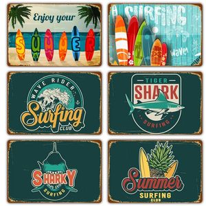Vintage Hawaii Surf Time Metal Painting Tin Signs Wall Art Crafts Plate Seaside Beach Surfing Sea Affiche Plaque pour Bar Pub Club Surf Shop Decor Taille 30x20cm