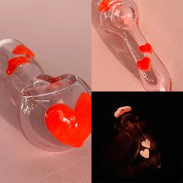 Vintage hart Love Glow in the Dark Glass Roaging Lepel Pipe Hookah Water Bong kan klantlogo door DHL UPS CNE plaatsen
