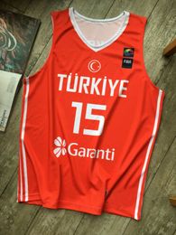Vintage Hedo Turkoglu # 15 Turkey Team Basketball Jerseys Sublimation Imprimer personnalisé tout nom numéro 4xl 5xl 6xl Jersey