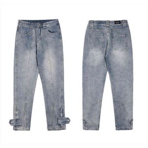 Vintage High Street Split Jeans Zipper Twist Button Men's and Women's Door Casual Pants T220803