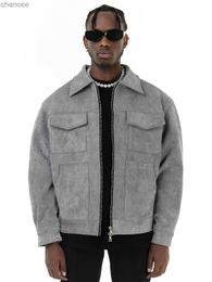 Vintage High Street Suede Material Crock Jacket met rasper Rapel Casual Short Jacket for Men HKD230815