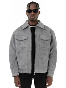 Veste Crock en daim Vintage pour hommes, avec fermeture éclair, revers, veste courte décontractée pour hommes, 240304