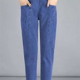 Vintage taille haute cheville longueur jean sarouel élastique Denim pantalon grande taille 4XL maman droite Vaqueros décontracté Baggy Spodnie 240321