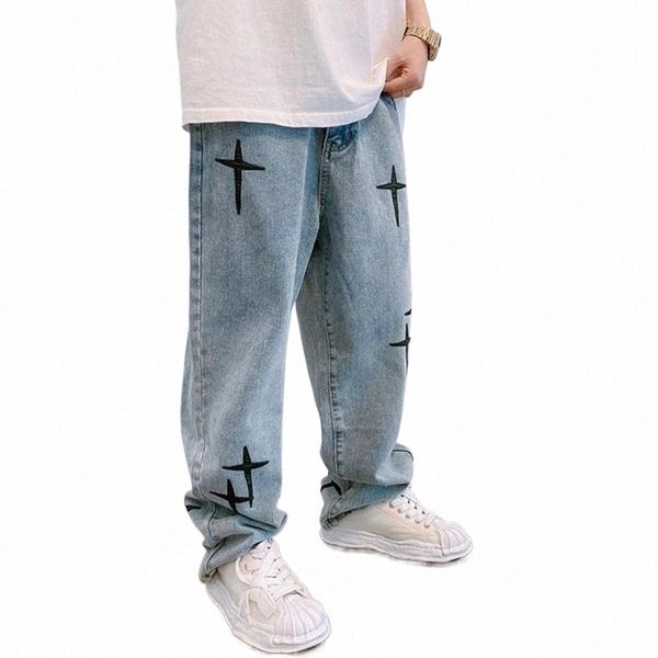 Vintage cintura alta tamaño grande 3XL Jeans pantalones de mezclilla rectos Strecth Baggy Vaqueros nueva tendencia pantalones hombre Casual w0vL #