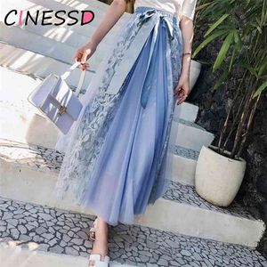 Vintage taille haute élégante longue jupe trapèze femmes dentelle florale Midi femme noir rose plage décontracté Streetwear 210421