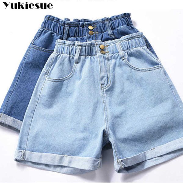 Vintage taille haute harem volant large jambe courte jeans été femmes bleu clair denim shorts streetwear jean plus taille 210608