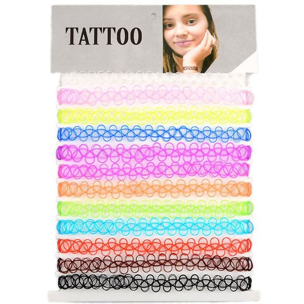 Vintage Hippy Stretch Tattoo Chokers set Colliers élastiques Ligne de pêche Tattoo Collier coloré