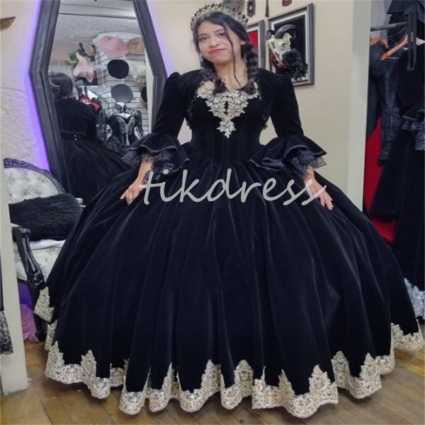 Vestidos de fiesta negros victorianos históricos vintage con chaquetas Europa del siglo XVIII Disfraz de María Antonieta Vestidos de noche de vampiro rococó medieval Boda gótica