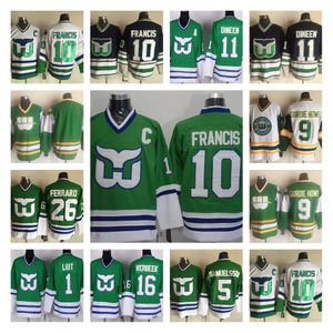 Jerseys de hockey vintage Hartford Whalers 10 Ron Francis Black Green Cousue 9 Gordie Howe 5 Samuelsson 26 Ferraro 11 Dineen 1 Liut Shirts Hockey Jersey